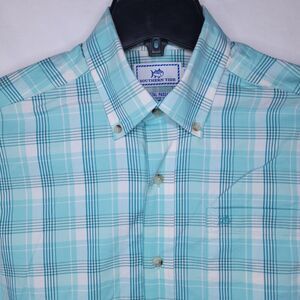 Southern Tide Shirt Mens Small Plaid Teal, White Coastal Passage